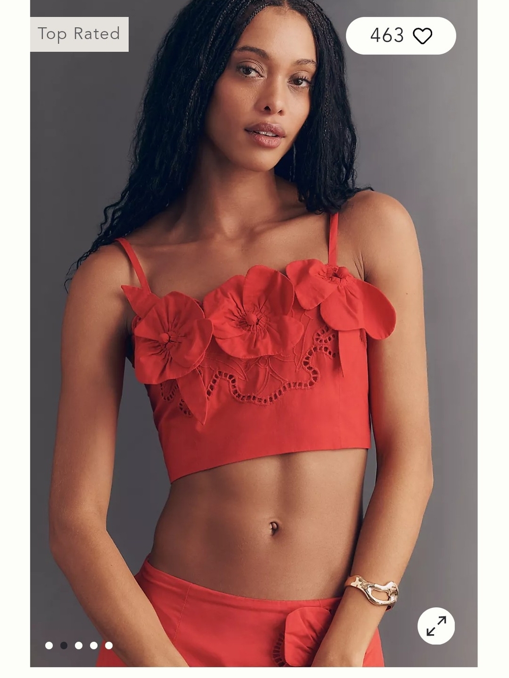 Anthropologie Maeve Red Floral Appliqué Crop Top Med NWT